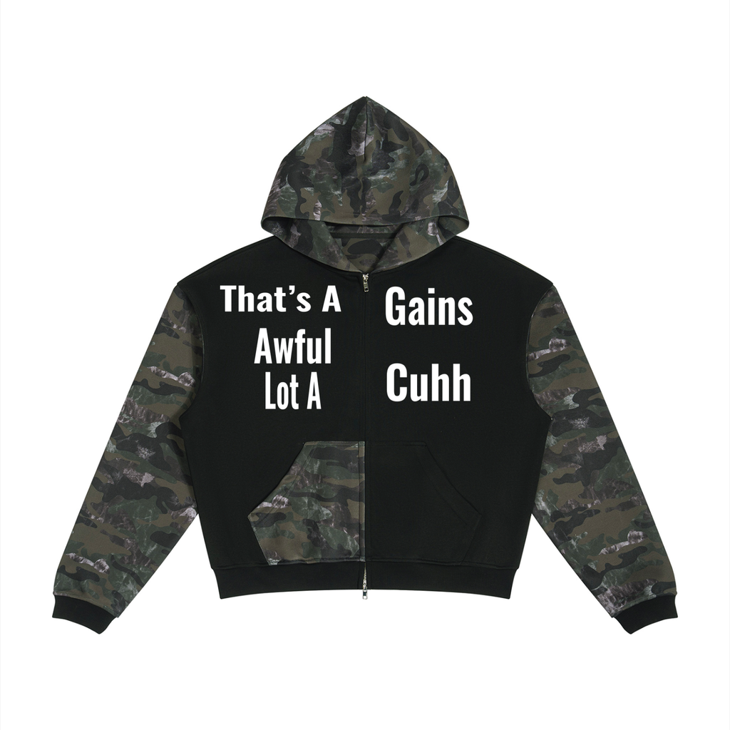 Unisex Colorblock Camo Full Zip Boxy Hoodie